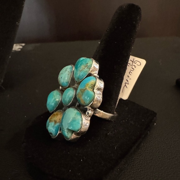 Genuine, Turquoise and sterling silver Heart Cluster Ring - Picture 4 of 6